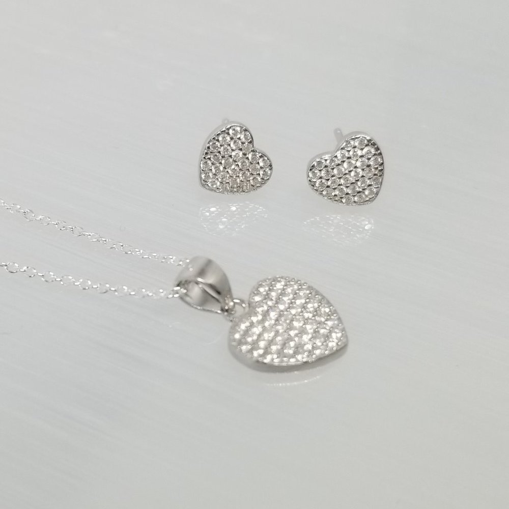 Sterling Silver Necklace Heart Set Earring Pendant